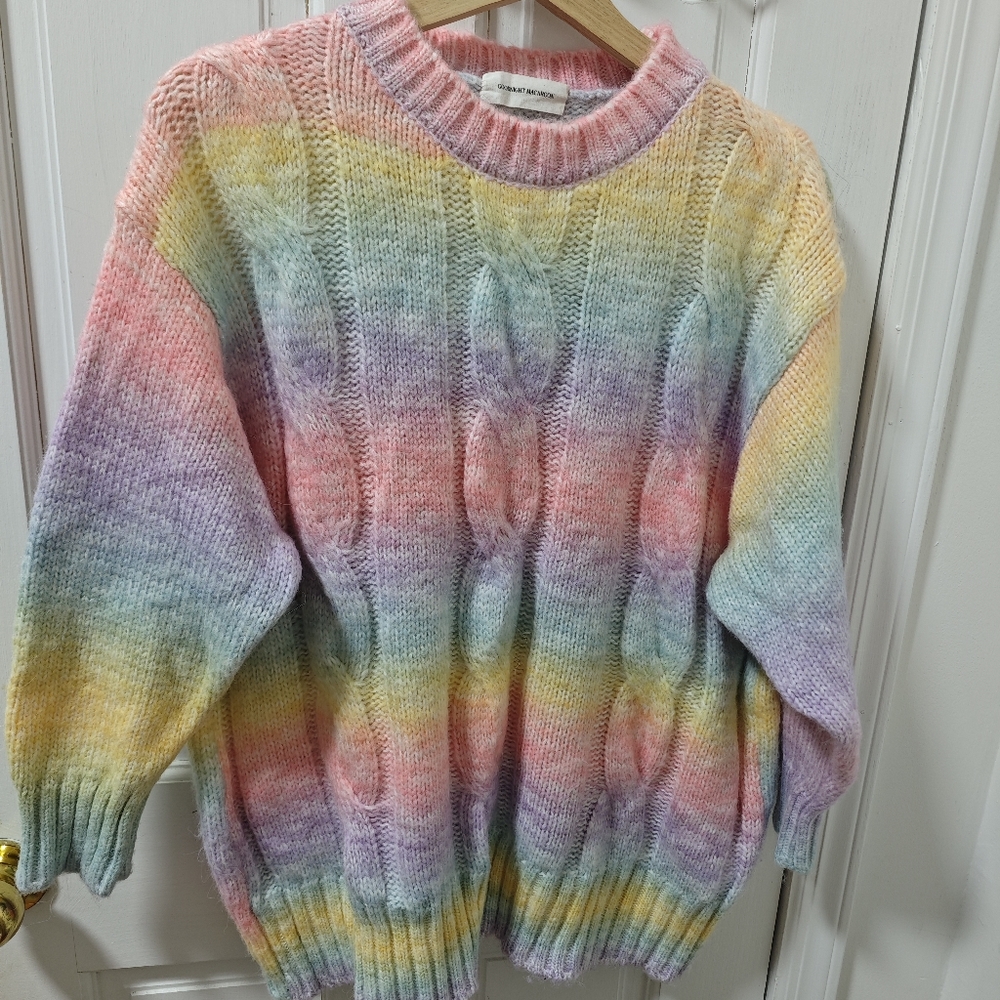 Goodnight Macaron Rainbow Pastel Sweater L